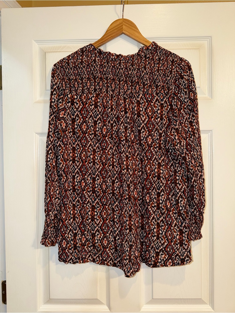 Fat Face Rust and Black Geo V-Neck Blouse - Picture 4 of 5